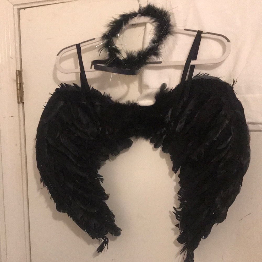 Black Feather Angel Wings and Halo Set